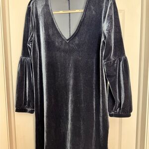 Madewell Velvet Long Sleeve Dress in Deep Blue